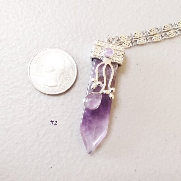 Utterly Feminine! Amethyst Bar Necklace with Ornate Stainless Steel Chain - Picture 8 of 12
